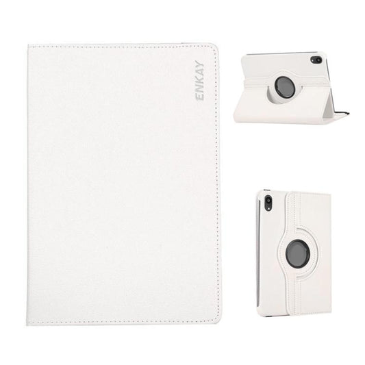 For iPad mini 2024 / mini 6 ENKAY 360 Degree Rotation Litchi Leather Smart Tablet Case(White) - free shipping - PMC Jewellery - Order now!