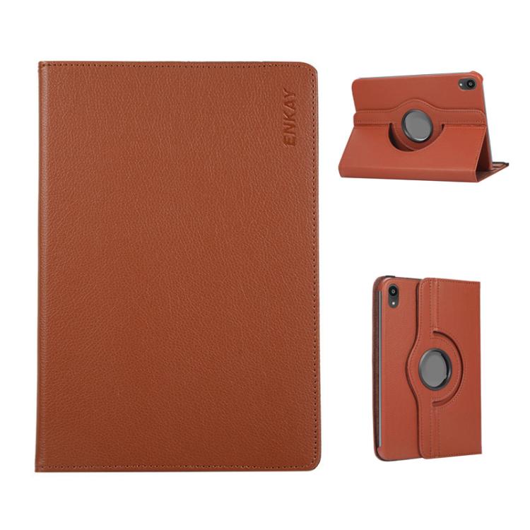 For iPad mini 2024 / mini 6 ENKAY 360 Degree Rotation Litchi Leather Smart Tablet Case(Brown) - free shipping - PMc TechLife - Order now!