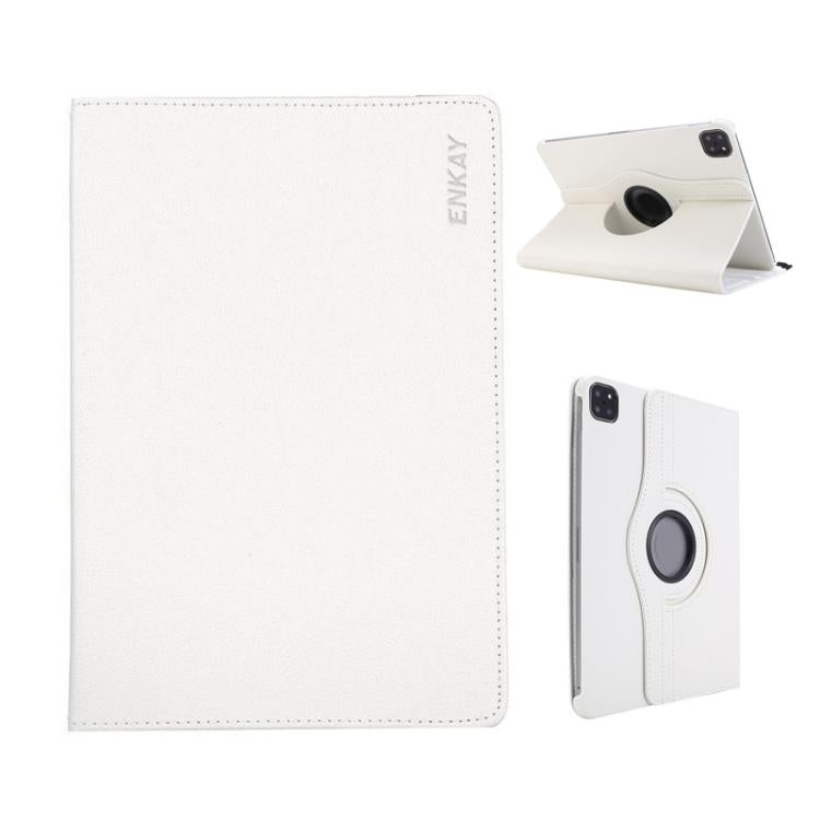 For iPad Pro 13 2024 ENKAY 360 Degree Rotation Litchi Leather Smart Tablet Case(White) - free shipping - PMC Jewellery - Order now!