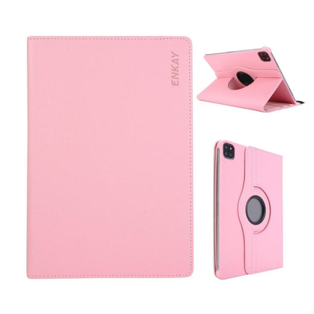 For iPad Pro 13 2024 ENKAY 360 Degree Rotation Litchi Leather Smart Tablet Case(Pink)