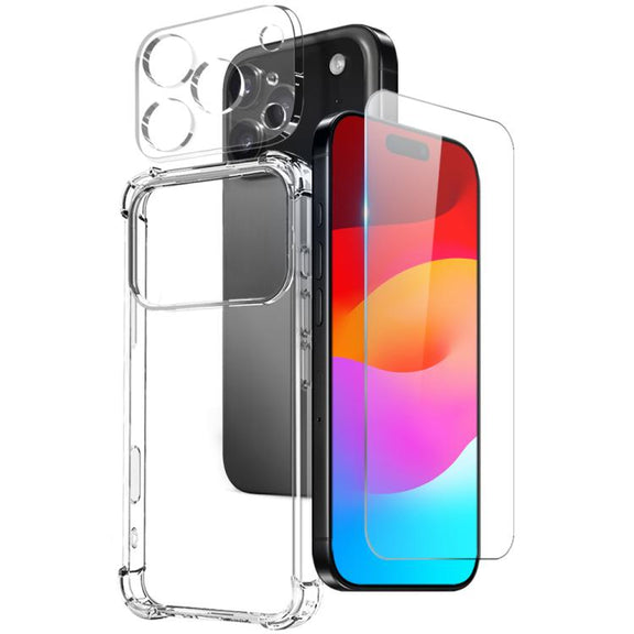 For iPhone 17 Pro Max NORTHJO 3 in 1 TPU Airbag Shockproof Phone Case with Screen Protector Lens Film(Clear)