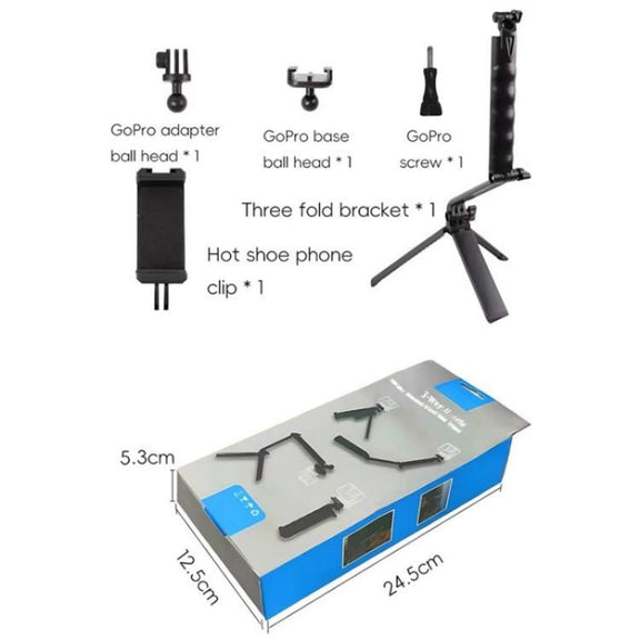 C062 Tri-folding Tripod Sports Camera Mobile Phone Selfie Stand Desktop Fixed Bracket