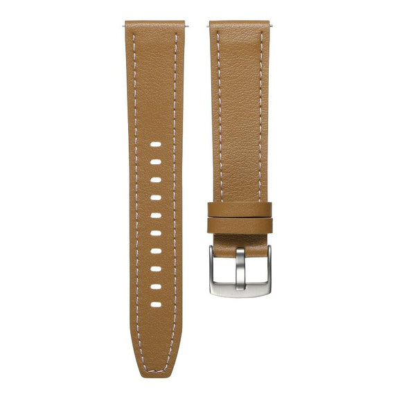 18mm Push Button Silver Steel Buckle Genuine Leather Watch Band(Yellow Brown)