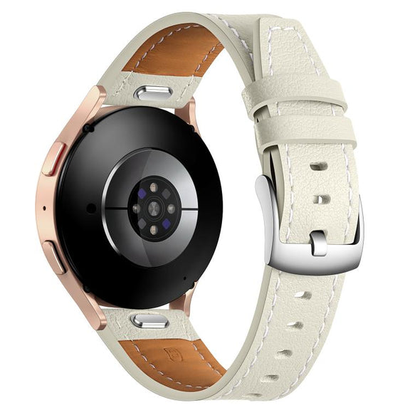 18mm Push Button Silver Steel Buckle Genuine Leather Watch Band(Beige)