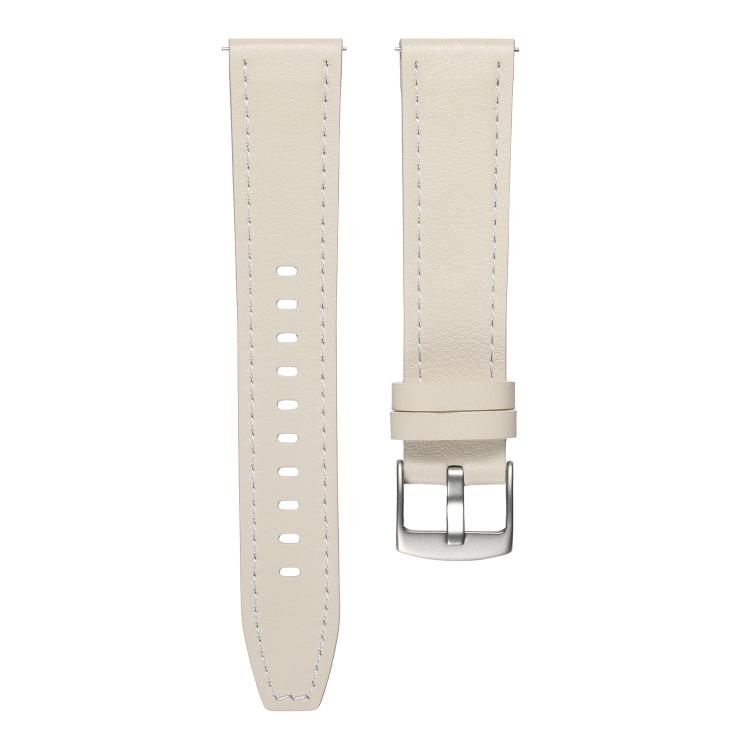 18mm Push Button Silver Steel Buckle Genuine Leather Watch Band(Beige)