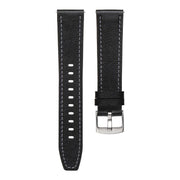 18mm Push Button Silver Steel Buckle Genuine Leather Watch Band(Black)