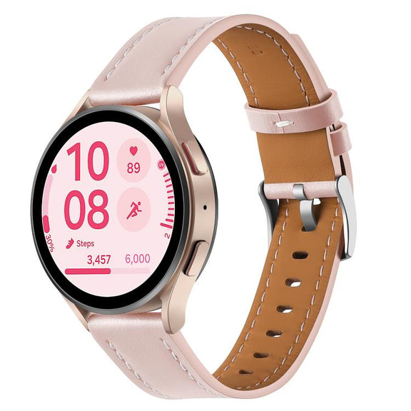 18mm Push Button Silver Steel Buckle Genuine Leather Watch Band(Light Pink)