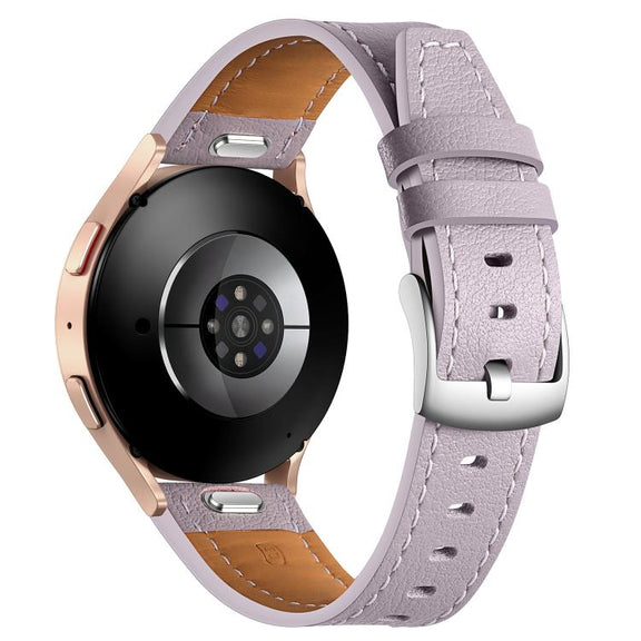 18mm Push Button Silver Steel Buckle Genuine Leather Watch Band(Purple)
