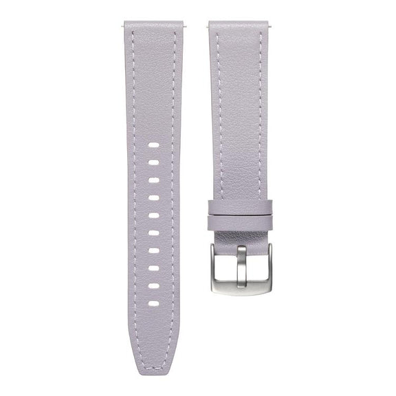 18mm Push Button Silver Steel Buckle Genuine Leather Watch Band(Purple)