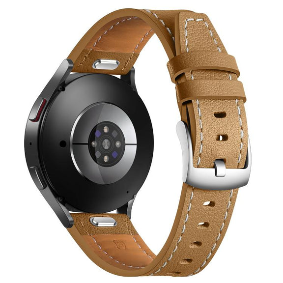 20mm Push Button Silver Steel Buckle Genuine Leather Watch Band(Yellow Brown)