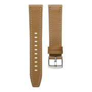 20mm Push Button Silver Steel Buckle Genuine Leather Watch Band(Yellow Brown)