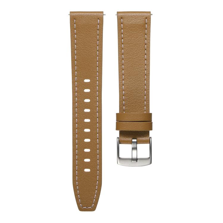 20mm Push Button Silver Steel Buckle Genuine Leather Watch Band(Yellow Brown)