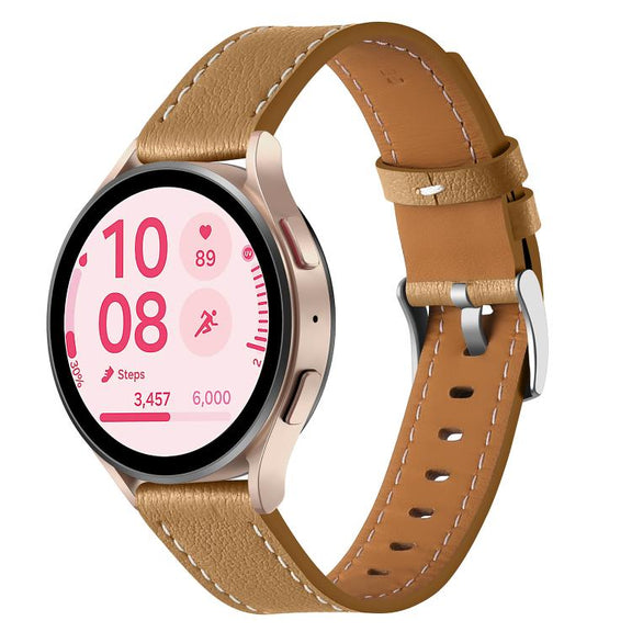 20mm Push Button Silver Steel Buckle Genuine Leather Watch Band(Yellow Brown)