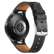 20mm Push Button Silver Steel Buckle Genuine Leather Watch Band(Black)