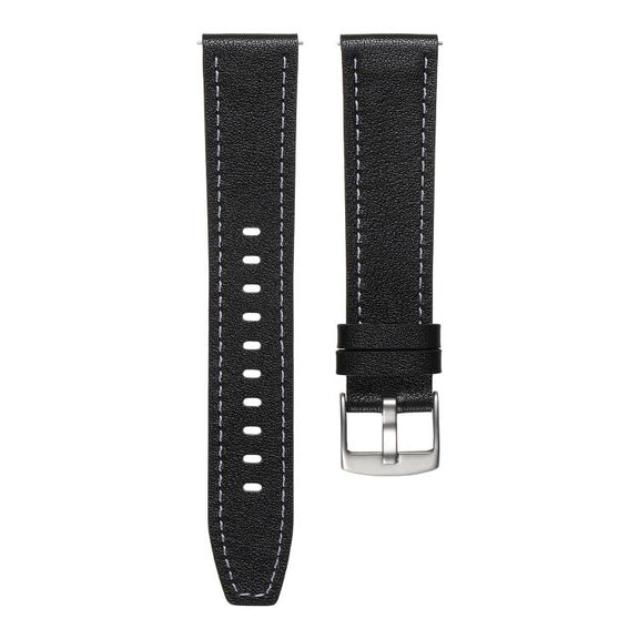 20mm Push Button Silver Steel Buckle Genuine Leather Watch Band(Black)