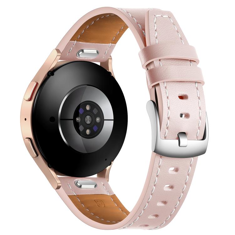 20mm Push Button Silver Steel Buckle Genuine Leather Watch Band(Light Pink)