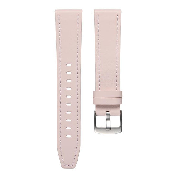 20mm Push Button Silver Steel Buckle Genuine Leather Watch Band(Light Pink)