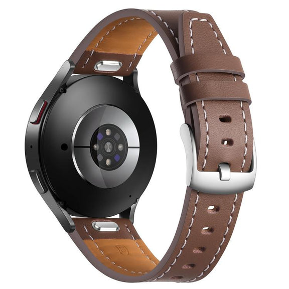 20mm Push Button Silver Steel Buckle Genuine Leather Watch Band(Brown)