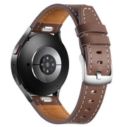 22mm Push Button Silver Steel Buckle Genuine Leather Watch Band(Brown)