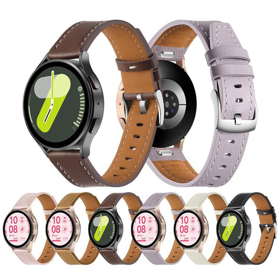 22mm Push Button Silver Steel Buckle Genuine Leather Watch Band(Brown)