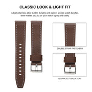 22mm Push Button Silver Steel Buckle Genuine Leather Watch Band(Brown)