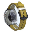 For Apple Watch 46mm / 49mm / 45mm / 44mm 7-Line Tri-Star Buckle Pull Up Leather Watch Band(Light Yellow White Thread) - Watch Bands by PMC TechLife | Online Shopping South Africa | PMC TechLife | Buy Now Pay Later Mobicred