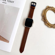 For Apple Watch 46mm / 49mm / 45mm / 44mm 7-Line Tri-Star Buckle Pull Up Leather Watch Band(Crazy Horse Dark Brown Blue Thread)