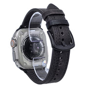 For Apple Watch 46mm / 49mm / 45mm / 44mm 7-Line Tri-Star Buckle Pull Up Leather Watch Band(Gray Black Thread)