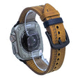 For Apple Watch 42mm / 41mm / 40mm / 38mm 7-Line Tri-Star Buckle Pull Up Leather Watch Band(Crazy Horse Light Brown Blue Thread) - Watch Bands by PMC TechLife | Online Shopping South Africa | PMC TechLife | Buy Now Pay Later Mobicred