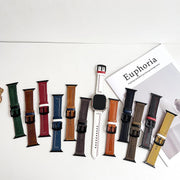 For Apple Watch 46mm / 49mm / 45mm / 44mm 7-Line Tri-Star Buckle Pull Up Leather Watch Band(Burgundy White Thread)