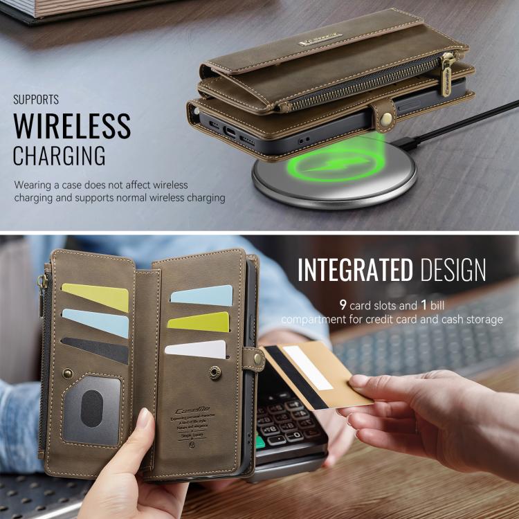 For iPhone 16e CaseMe C39 RFID Blocking Zipper Wallet Leather Phone Case with Crossbody Strap(Coffee) - free shipping - PMc TechLife - Order now!