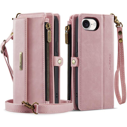 For iPhone 16e CaseMe C39 RFID Blocking Zipper Wallet Leather Phone Case with Crossbody Strap(Pink) - free shipping - PMC Jewellery - Order now!