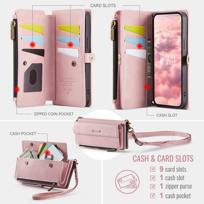 For iPhone 16e CaseMe C39 RFID Blocking Zipper Wallet Leather Phone Case with Crossbody Strap(Pink) - free shipping - PMC Jewellery - Order now!