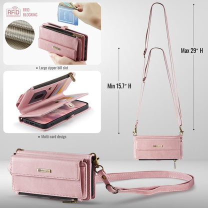 For iPhone 16e CaseMe C39 RFID Blocking Zipper Wallet Leather Phone Case with Crossbody Strap(Pink) - free shipping - PMC Jewellery - Order now!