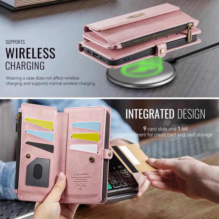 For iPhone 16e CaseMe C39 RFID Blocking Zipper Wallet Leather Phone Case with Crossbody Strap(Pink) - free shipping - PMc TechLife - Order now!