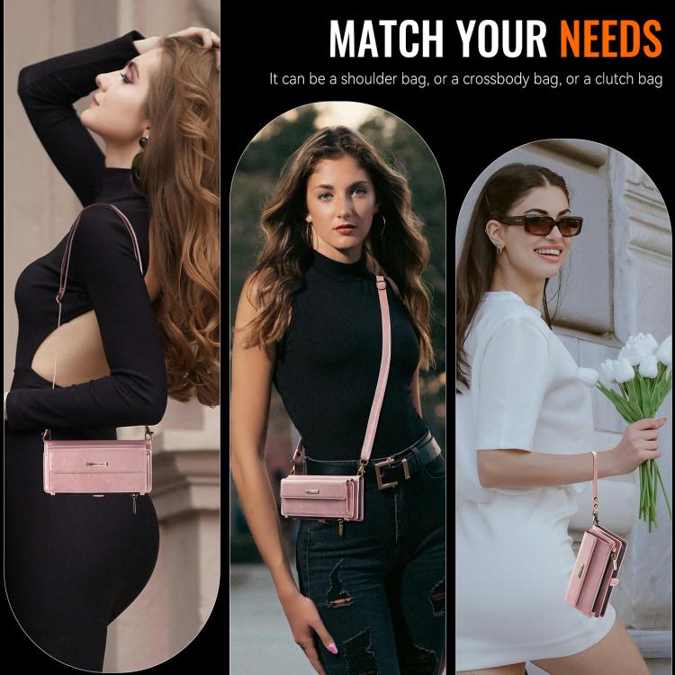 For iPhone 16e CaseMe C39 RFID Blocking Zipper Wallet Leather Phone Case with Crossbody Strap(Pink) - free shipping - PMC Jewellery - Order now!