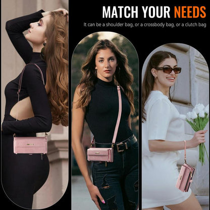 For iPhone 16e CaseMe C39 RFID Blocking Zipper Wallet Leather Phone Case with Crossbody Strap(Pink) - free shipping - PMC Jewellery - Order now!