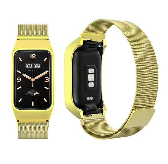 For Xiaomi Mi Band 7 Pro Stainless Steel Frame Integrated Milanese Magnetic Metal Watch Band(Gold)