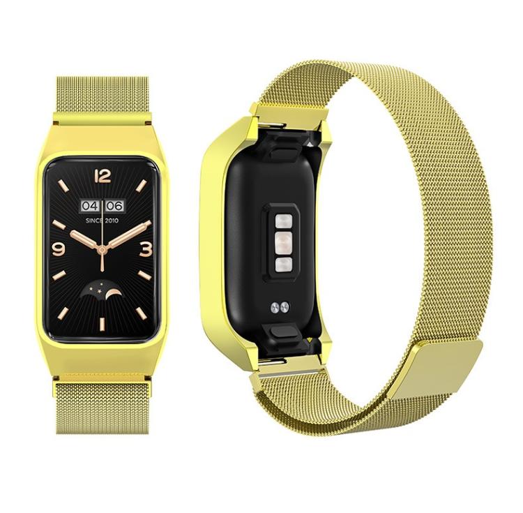 For Xiaomi Mi Band 7 Pro Stainless Steel Frame Integrated Milanese Magnetic Metal Watch Band(Gold)