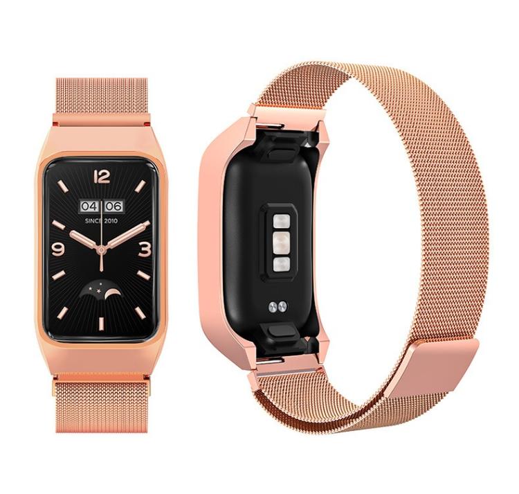 For Xiaomi Mi Band 7 Pro Stainless Steel Frame Integrated Milanese Magnetic Metal Watch Band(Rose Gold)