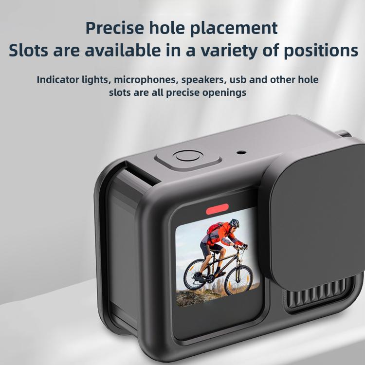 For GoPro HERO13 Black Silicone Protective Case with Wrist Strap & Lens Cover & Side Interface Cover