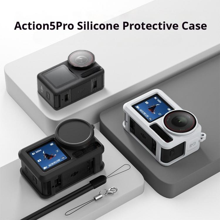 For DJI Action 5 Pro / 4 / 3 Soft Silicone Shockproof Protective Case Cover with Lens Cap(Gray White) - free shipping - PMC TechLife - Order now!