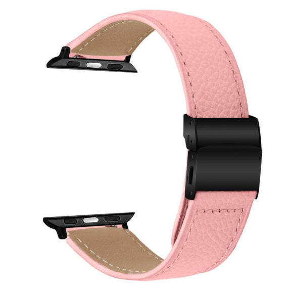 For Apple Watch 42mm / 41mm / 40mm / 38mm Lychee Texture Black Turtle Back Buckle Leather Watch Band(Pink)