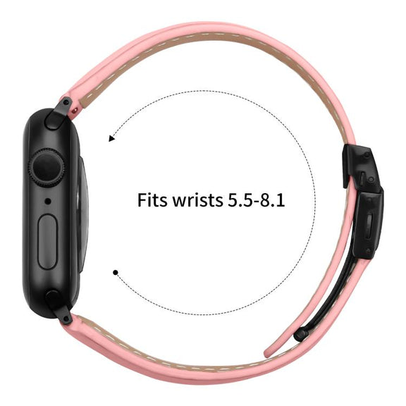 For Apple Watch 42mm / 41mm / 40mm / 38mm Lychee Texture Black Turtle Back Buckle Leather Watch Band(Pink)