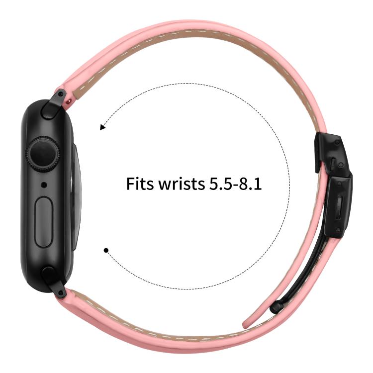For Apple Watch 42mm / 41mm / 40mm / 38mm Lychee Texture Black Turtle Back Buckle Leather Watch Band(Pink)