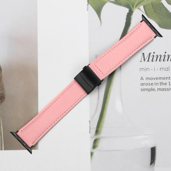 For Apple Watch 42mm / 41mm / 40mm / 38mm Lychee Texture Black Turtle Back Buckle Leather Watch Band(Pink)