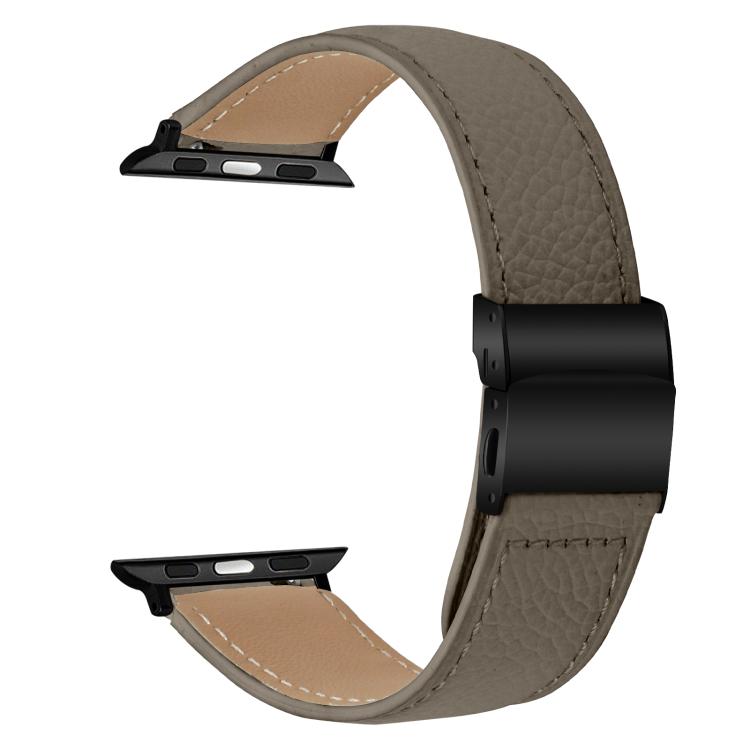 For Apple Watch 42mm / 41mm / 40mm / 38mm Lychee Texture Black Turtle Back Buckle Leather Watch Band(Gray)