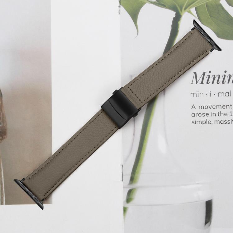 For Apple Watch 42mm / 41mm / 40mm / 38mm Lychee Texture Black Turtle Back Buckle Leather Watch Band(Gray)