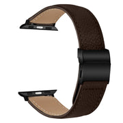 For Apple Watch 42mm / 41mm / 40mm / 38mm Lychee Texture Black Turtle Back Buckle Leather Watch Band(Coffee Color)