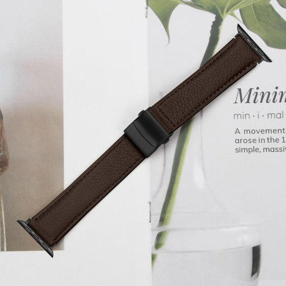 For Apple Watch 42mm / 41mm / 40mm / 38mm Lychee Texture Black Turtle Back Buckle Leather Watch Band(Coffee Color)